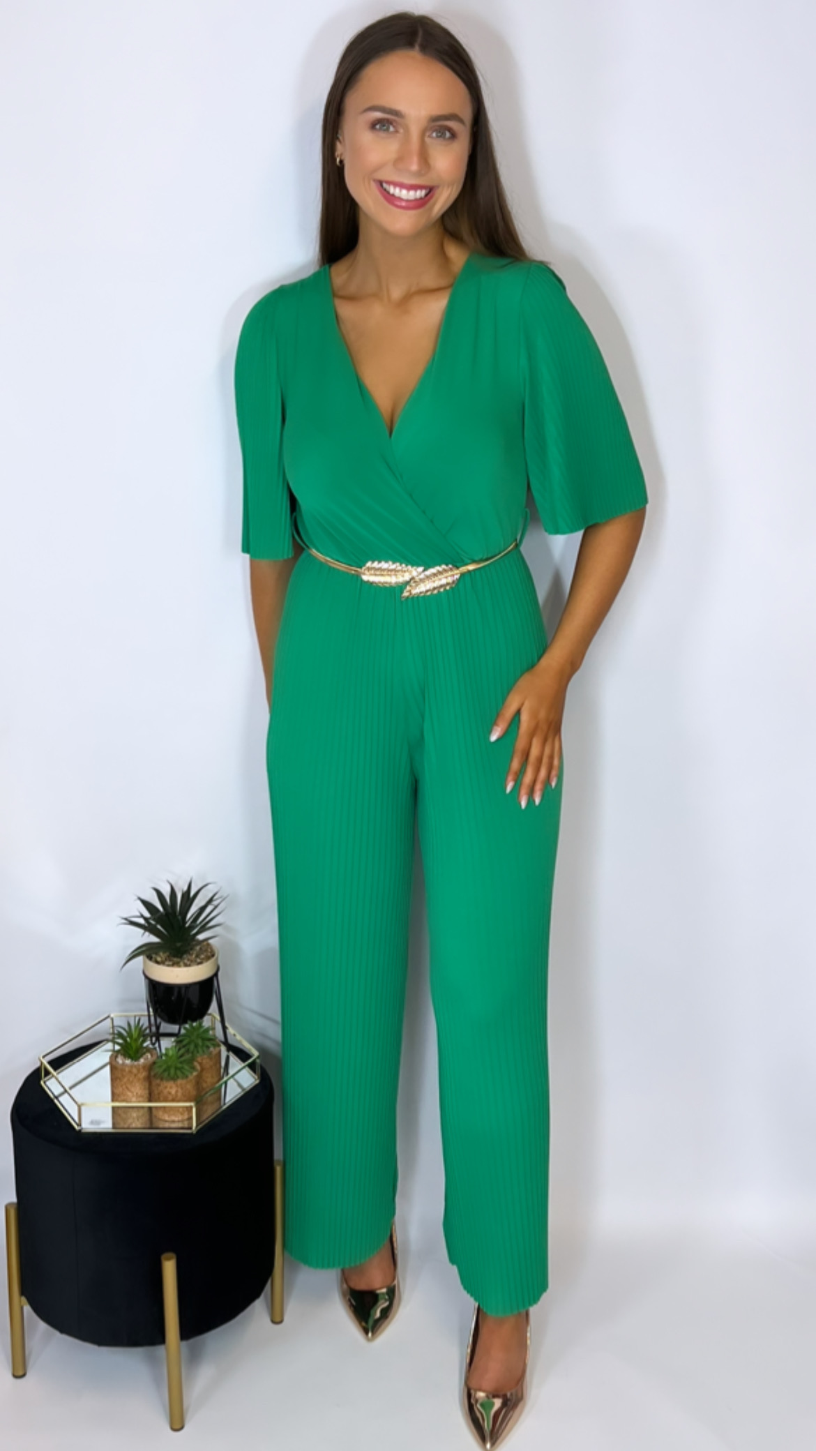 Kendall Pleat Jumpsuit -Green