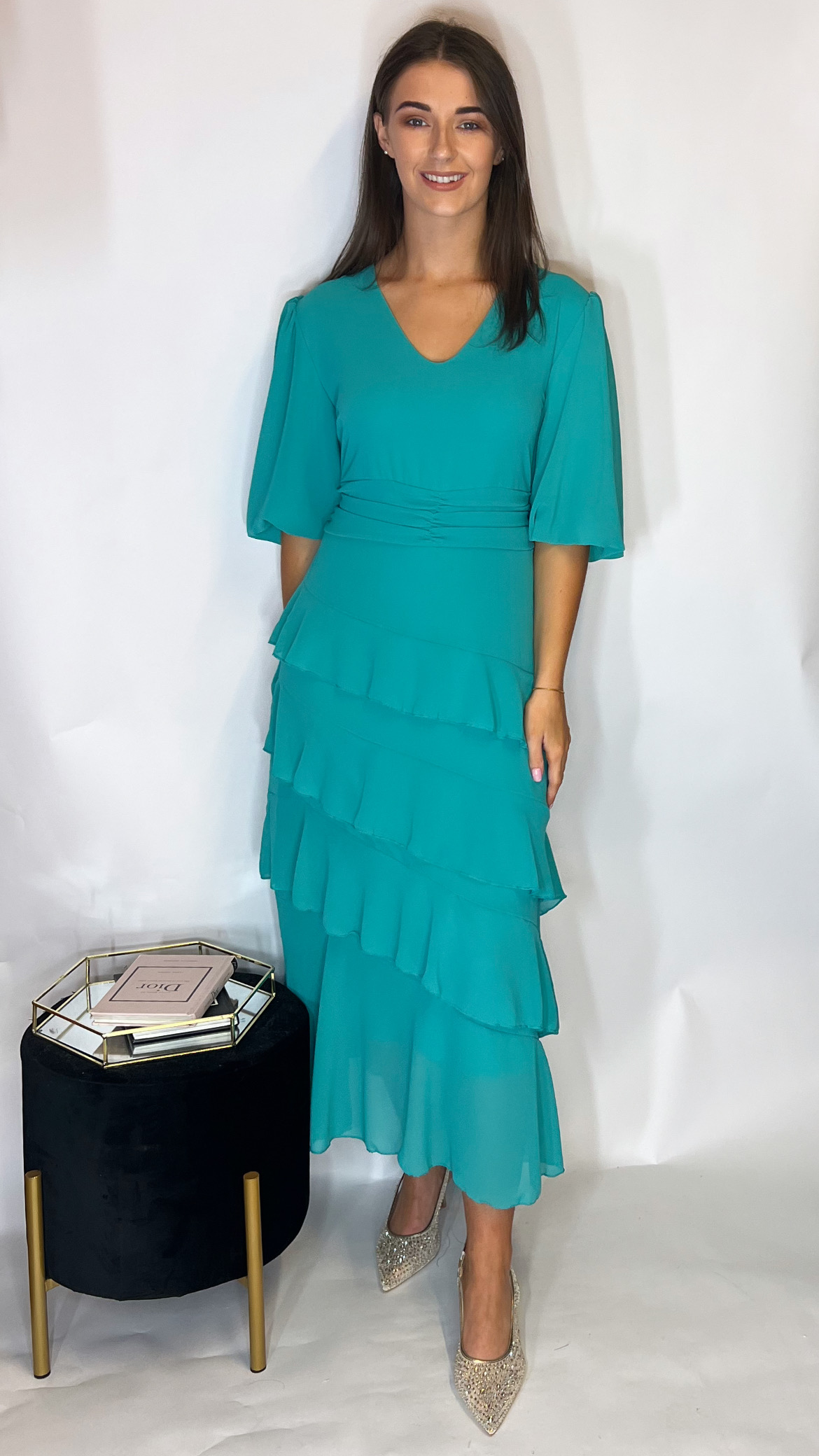 Valentina Ruffle Dress Teal
