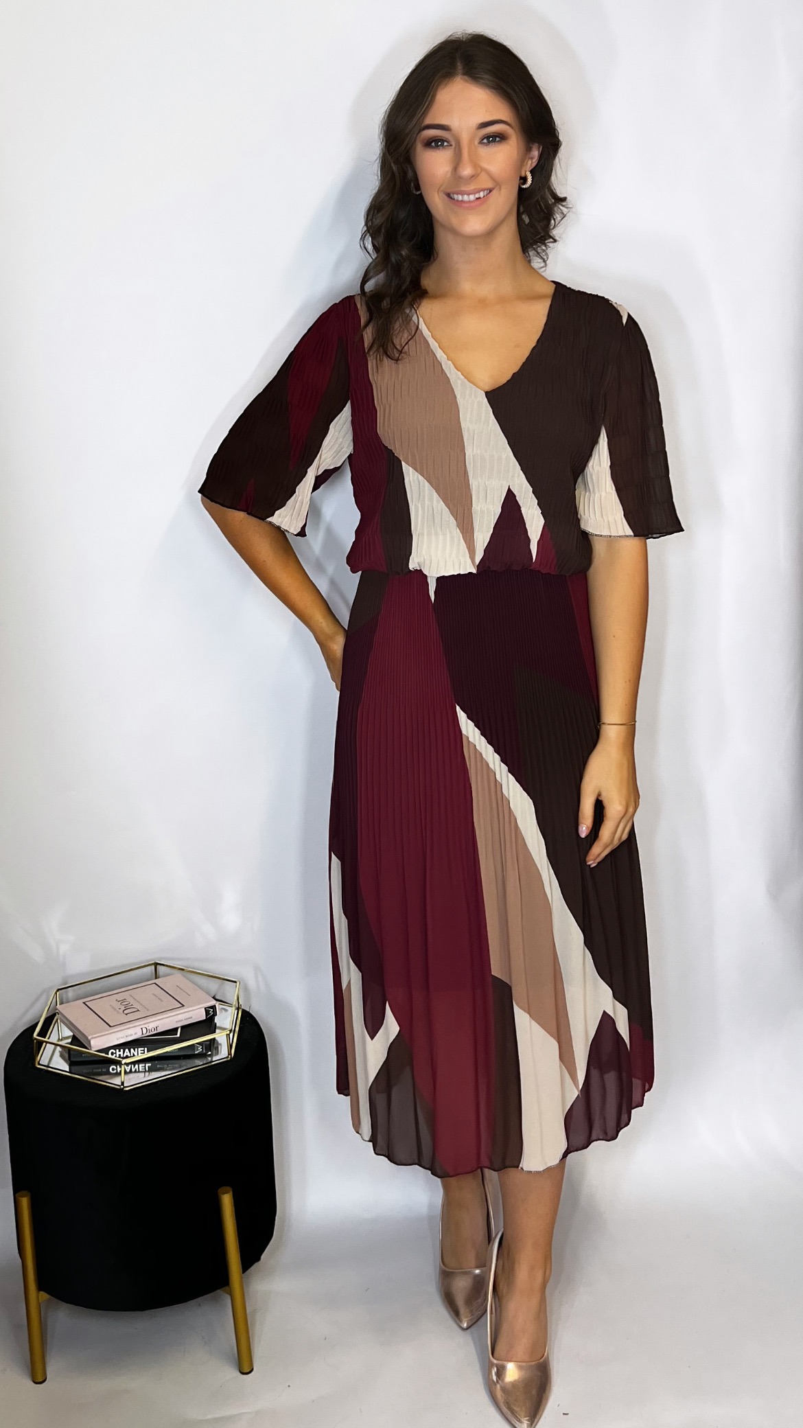 Polly Pleated Dress Wine - Image 2