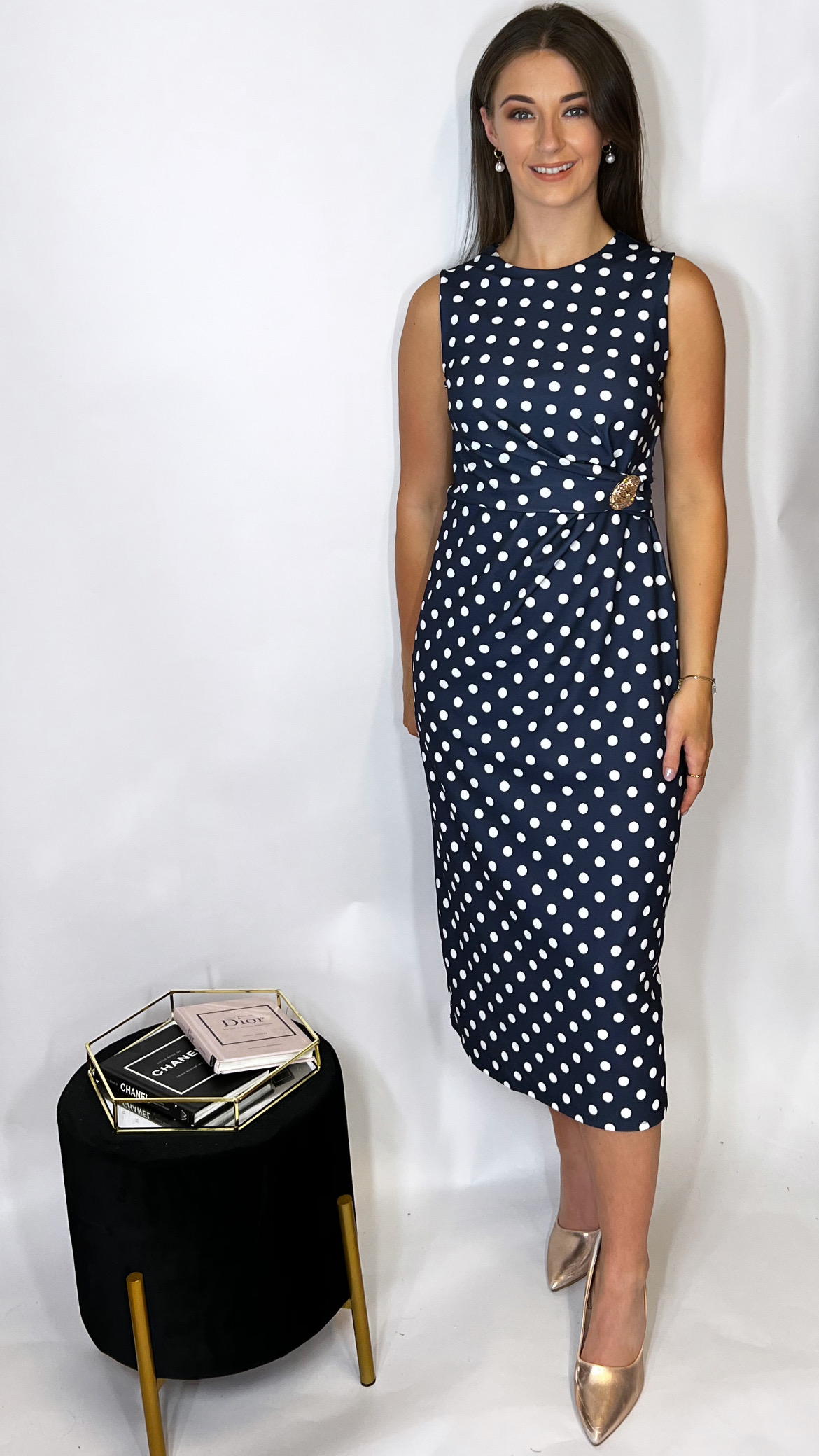 Monroe Polka Dress Navy - Image 2