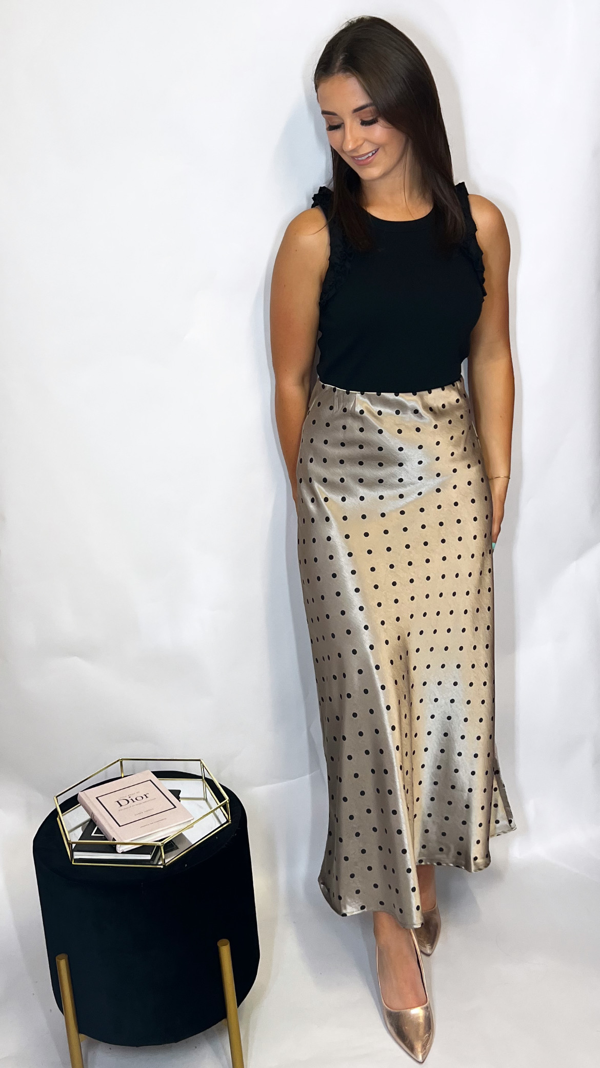 Vesper Champagne Satin Skirt - Image 2