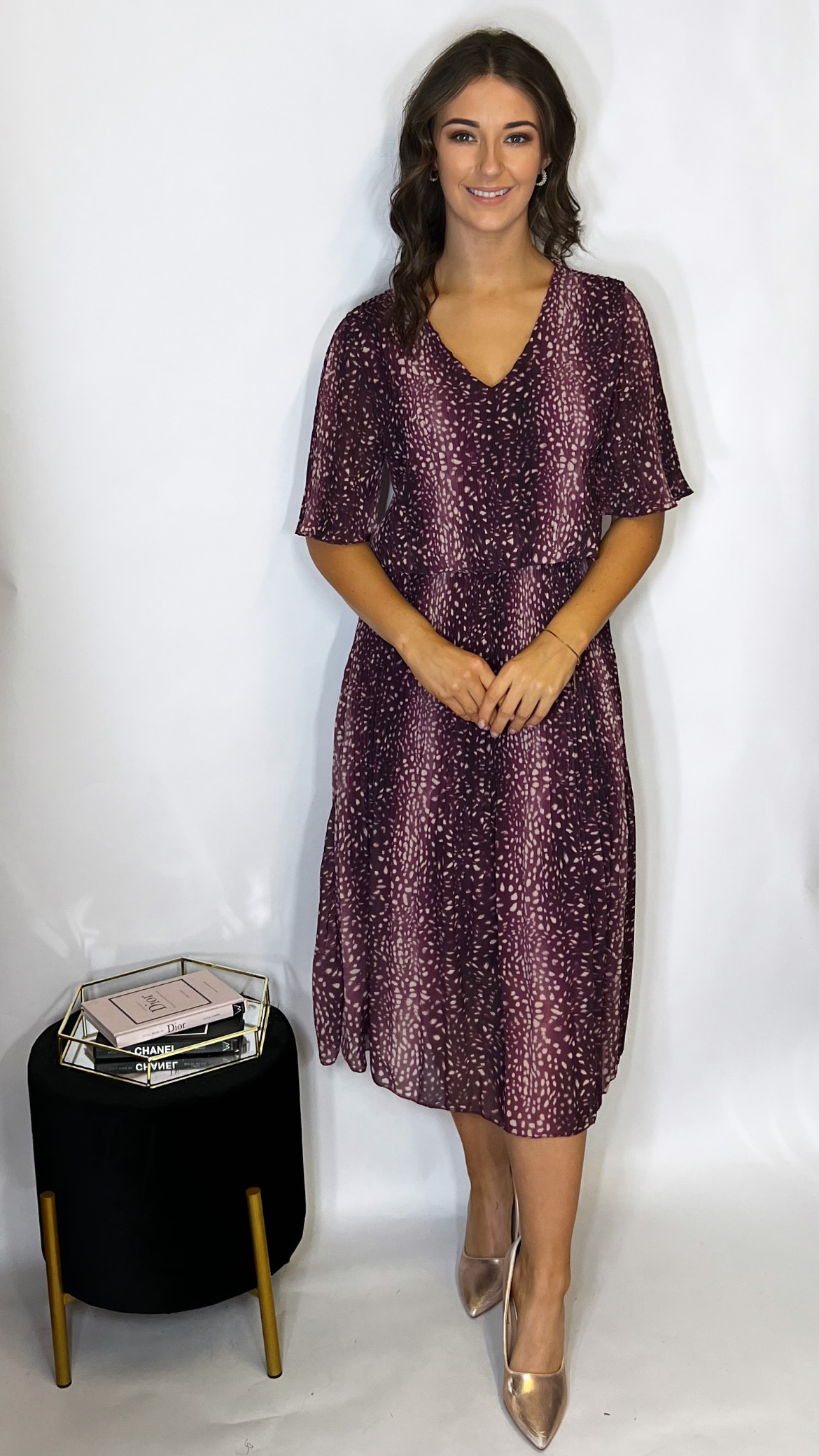 Polly Pleated Dress Purple - Image 3