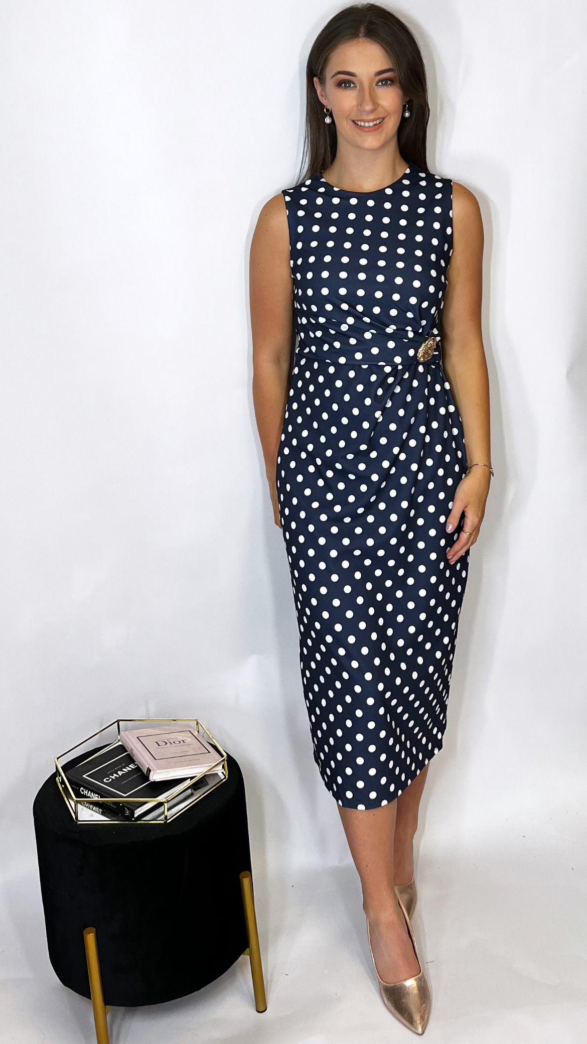 Monroe Polka Dress Navy
