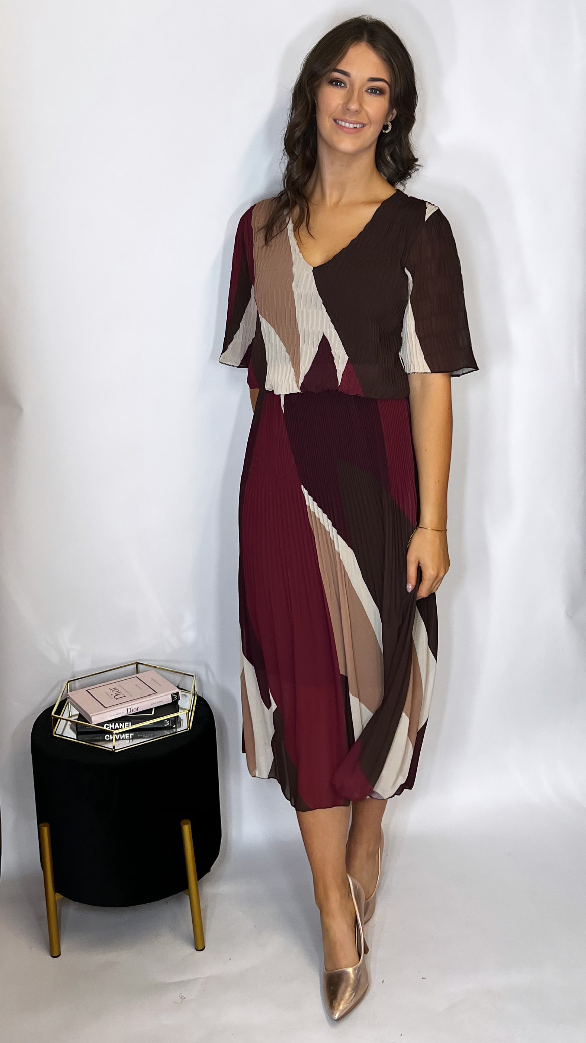 Polly Pleated Dress Wine