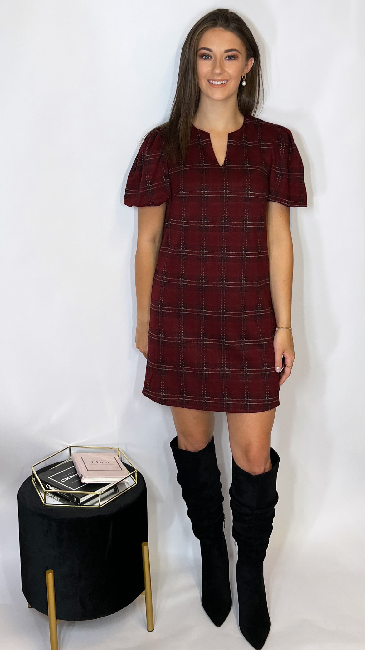 Leonora Dress Wine Check - Image 4