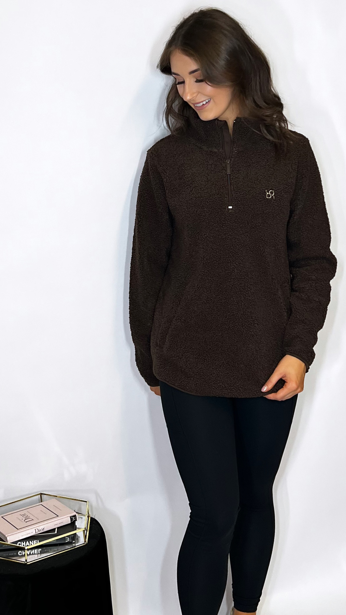 R&R Gia Half Zip  Brown