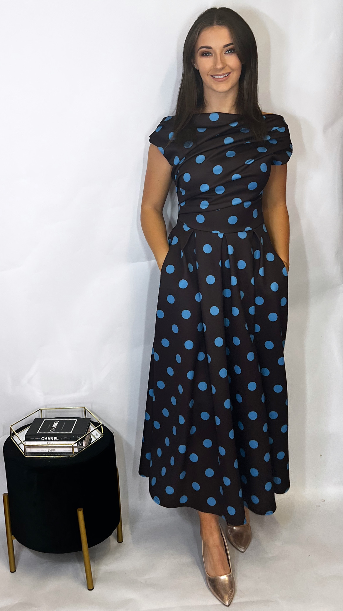 Betty Polka Dot Dress Blue/Brown