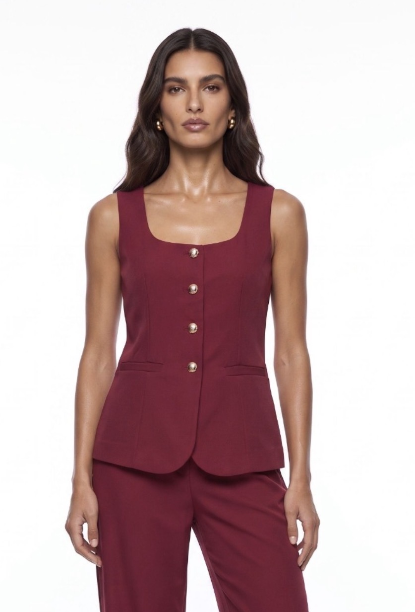 Elara Burgundy Waistcoat